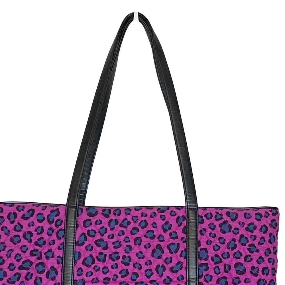 Vera Bradley Trimmed Vera XL Tote Bag Pink Leopard Print Zip Travel Work Weekend